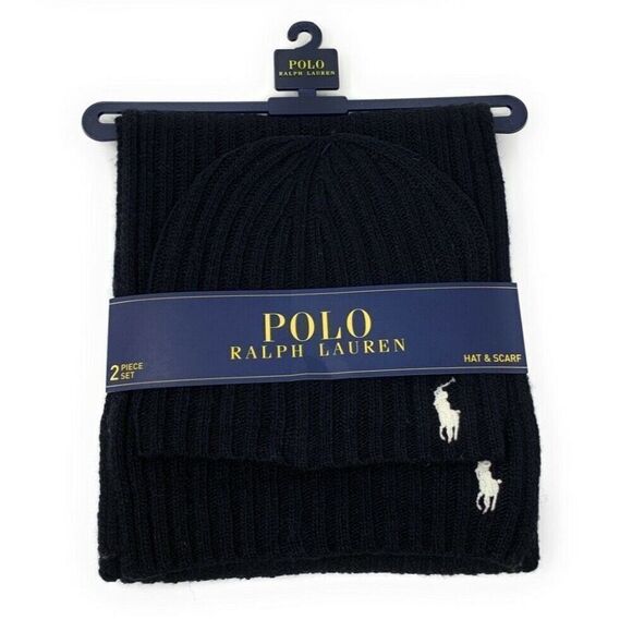 Polo Ralph Lauren Men's 2 Piece Set Hat & Scarf Lambswool Blend One Size - Picture 2 of 8